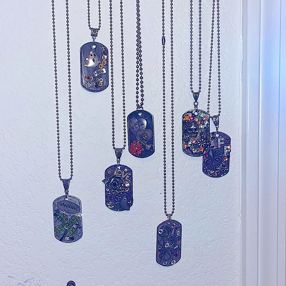 Handmade dog tags, assortment